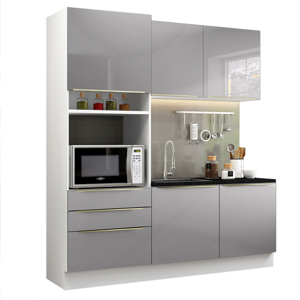 Armário de Cozinha Compacta 180 x 60 cm Branco/Cinza Lux Madesa 01