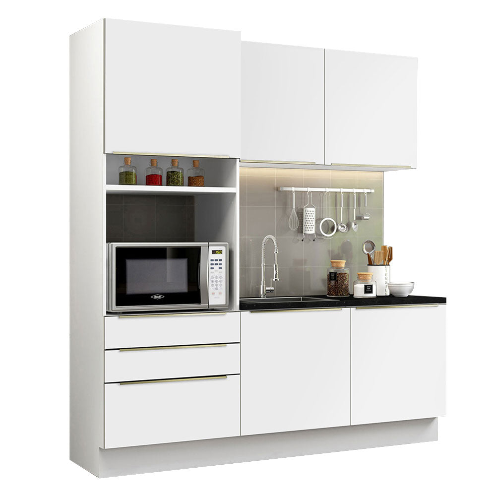 Armário de Cozinha Compacta 180 x 60 cm Branco/Branco Veludo Lux Madesa 01