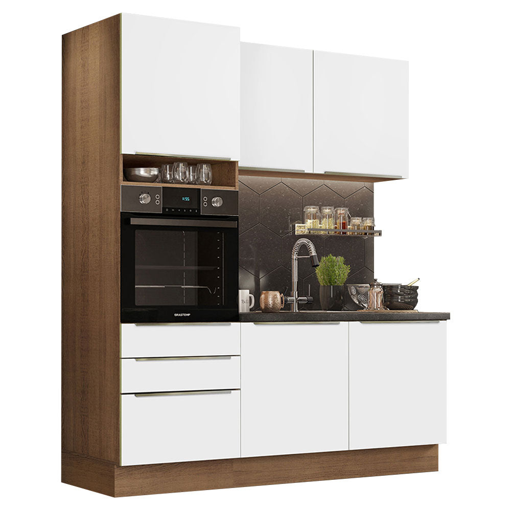 Armário de Cozinha Compacta 180 x 60 cm Rustic/Branco Veludo Lux Madesa 01