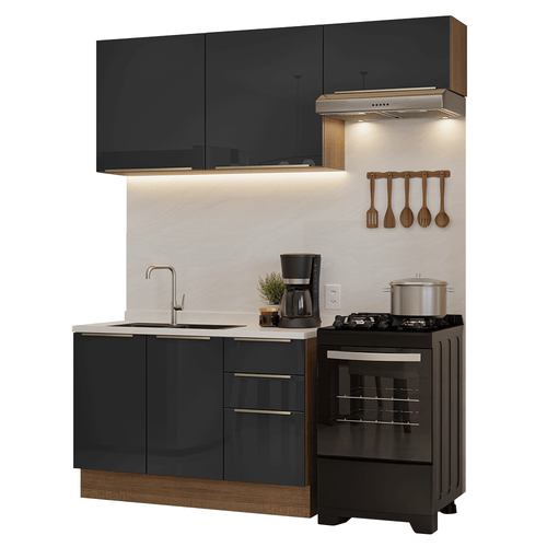 Armário de Cozinha Compacta 180 cm Rustic/Preto Lux Madesa 02