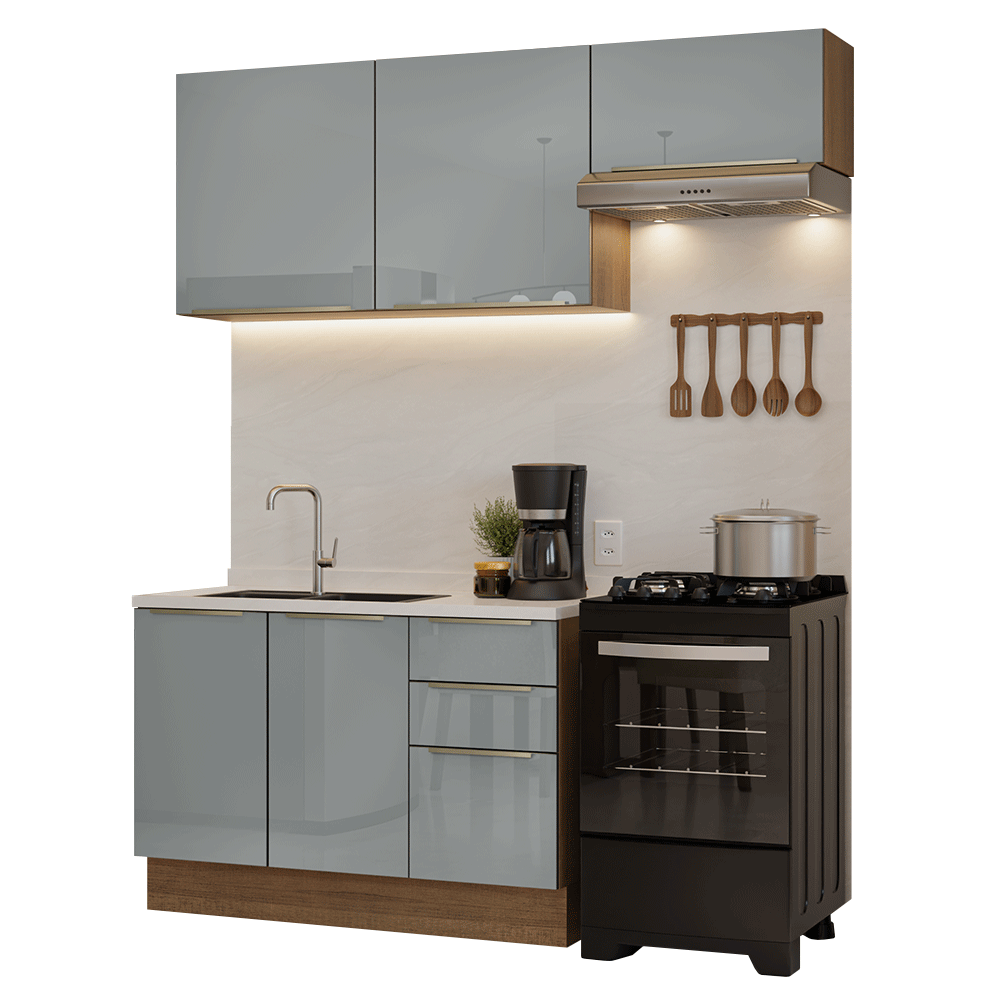 Armário de Cozinha Compacta 180 cm Rustic/Cinza Lux Madesa 02