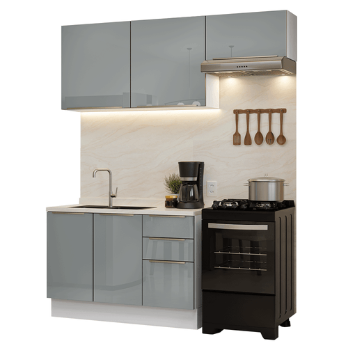 Armário de Cozinha Compacta 180 cm Branco/Cinza Lux Madesa 02