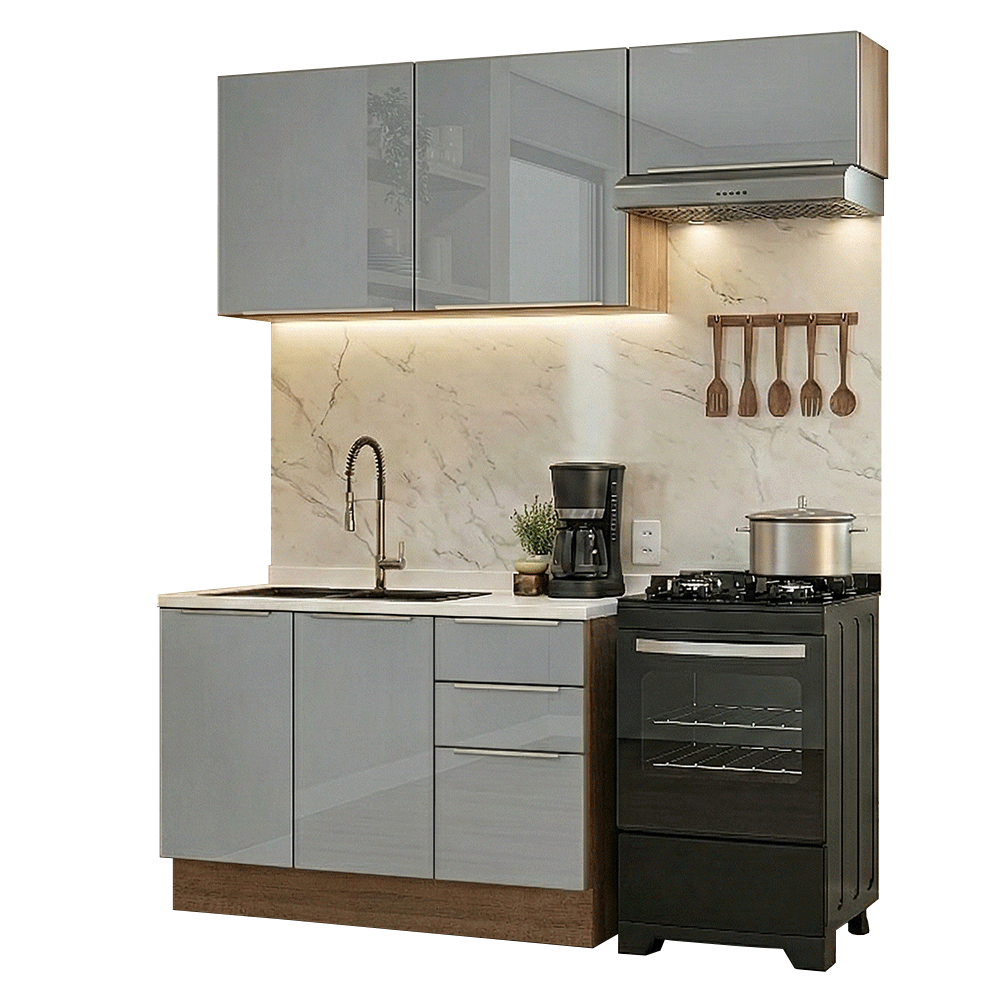 Armário de Cozinha Compacta 180 x 60 cm Rustic/Cinza Lux Madesa 03