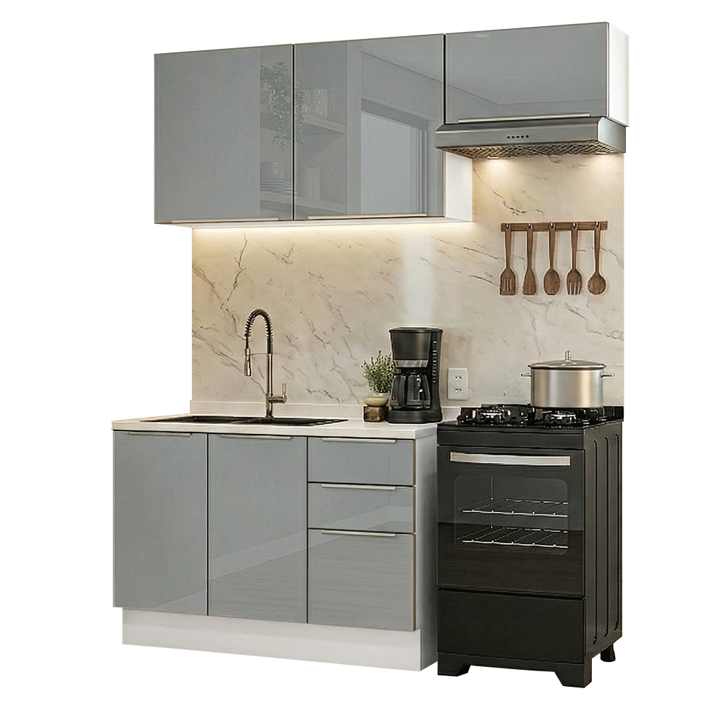 Armário de Cozinha Compacta 180 cm Branco/Cinza Lux Madesa 03