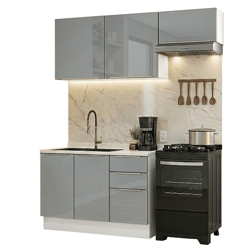 Armário de Cozinha Compacta 180 x 60 cm Branco/Cinza Lux Madesa 03
