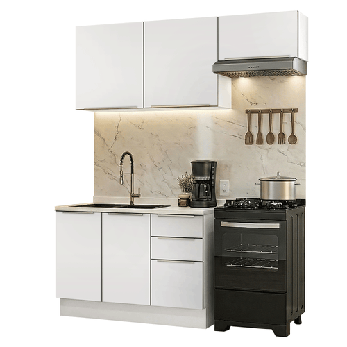 Armário de Cozinha Compacta 180 x 60 cm Branco/Branco Veludo Lux Madesa 03