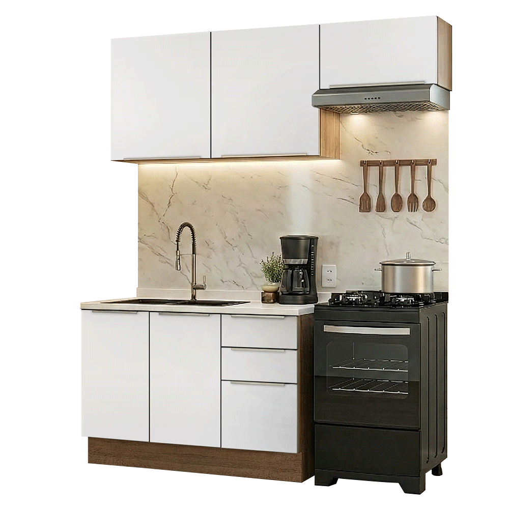 Armário de Cozinha Compacta 180 x 60 cm Rustic/Branco Veludo Lux Madesa 03