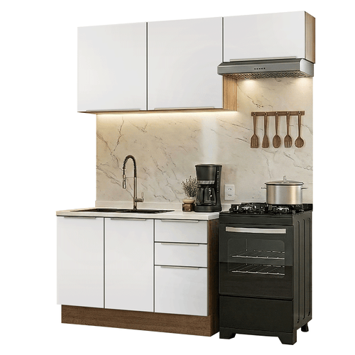 Armário de Cozinha Compacta 180 x 60 cm Rustic/Branco Veludo Lux Madesa 03