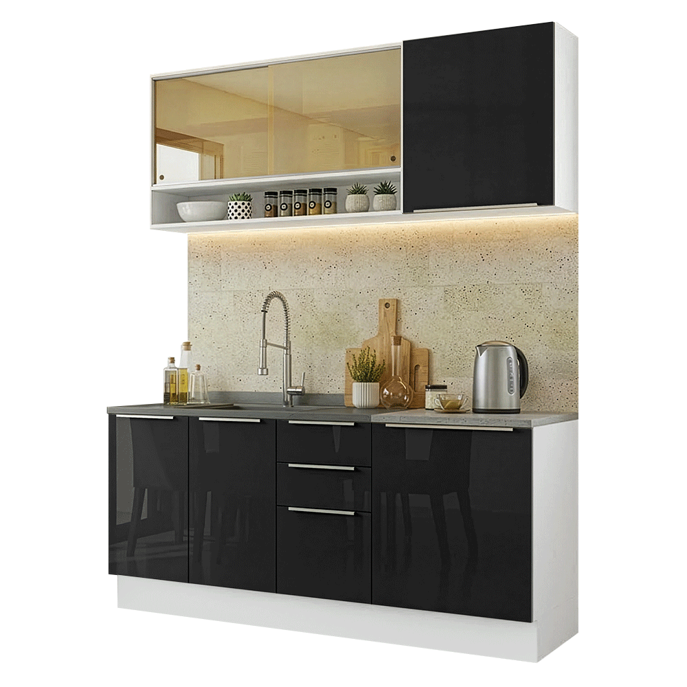 Armário de Cozinha Compacta 180 cm Branco/Preto Lux Madesa 04