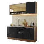 Armário de Cozinha Compacta 180 cm Rustic/Preto Lux Madesa 04