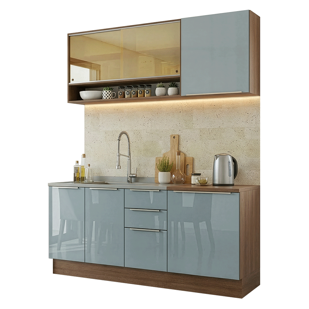 Armário de Cozinha Compacta 180 cm Rustic/Cinza Lux Madesa 04