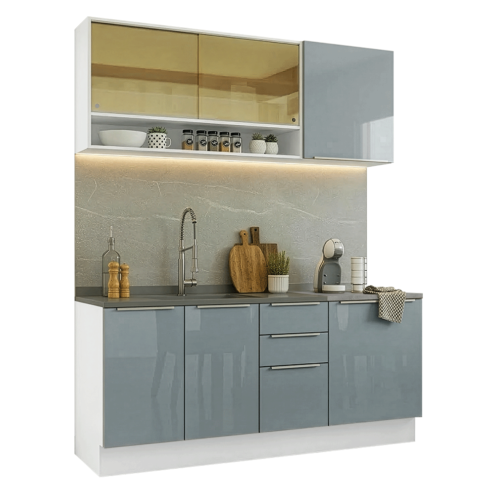 Armário de Cozinha Compacta 180 x 60 cm Branco/Cinza Lux Madesa 05