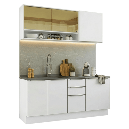 Armário de Cozinha Compacta 180 x 60 cm Branco/Branco Veludo Lux Madesa 05