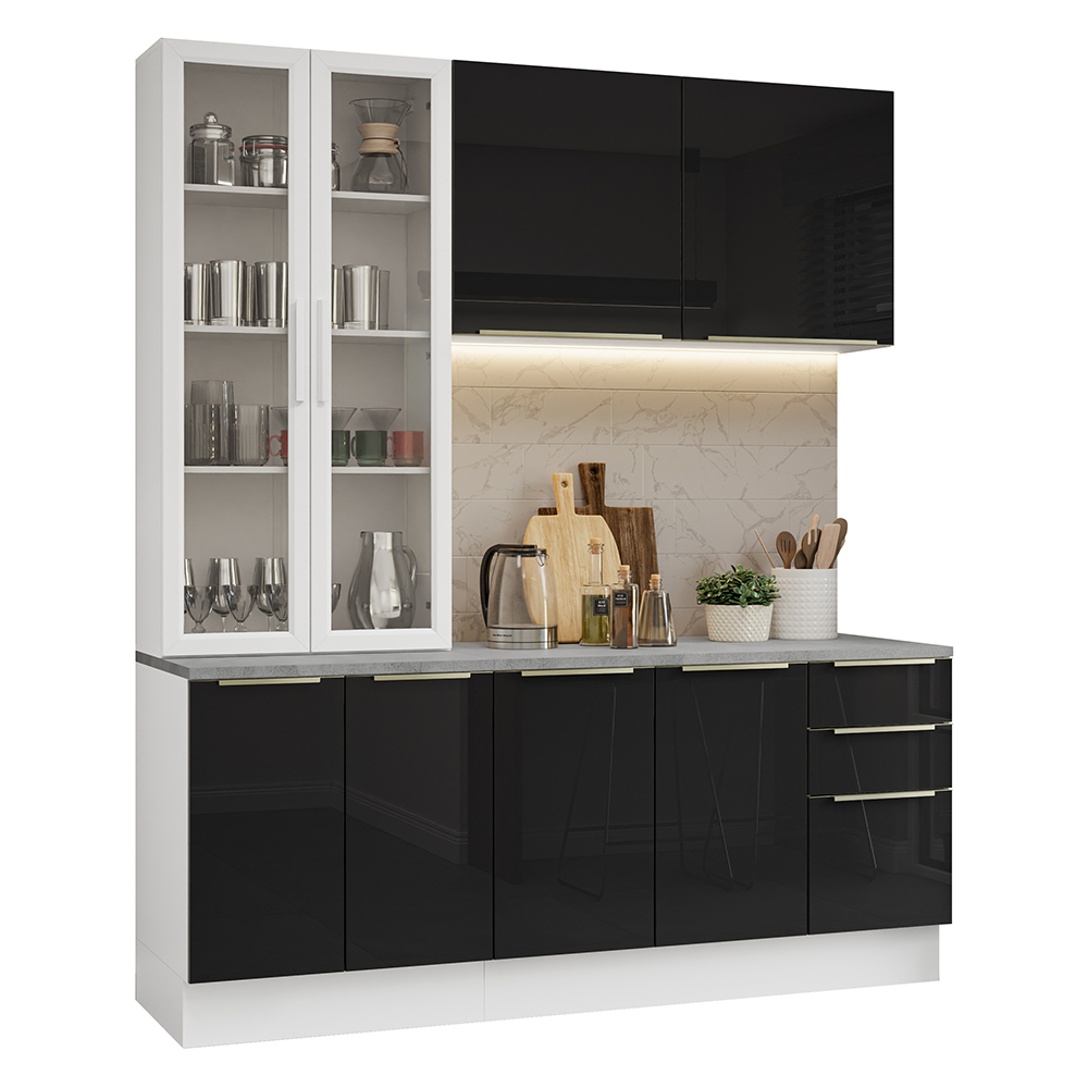 Armário de Cozinha Compacta 190 x 60 cm Branco/Preto Lux Madesa 02