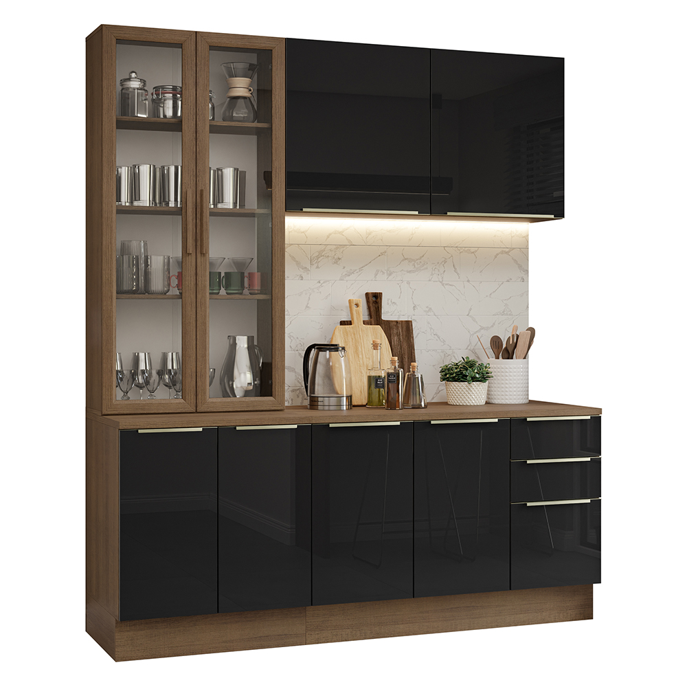 Armário de Cozinha Compacta 190 x 60 cm Rustic/Preto Lux Madesa 02