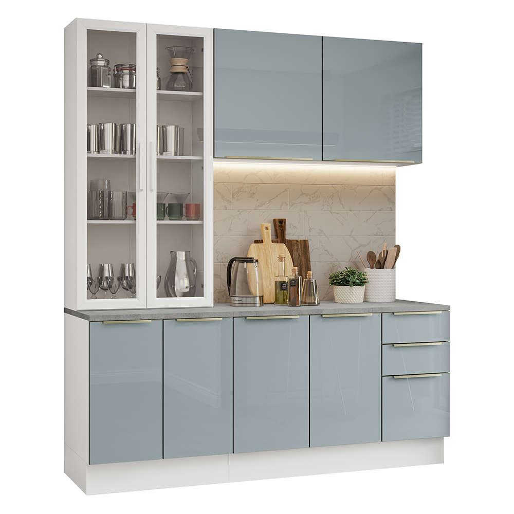 Armário de Cozinha Compacta 190 x 60 cm Branco/Cinza Lux Madesa 02