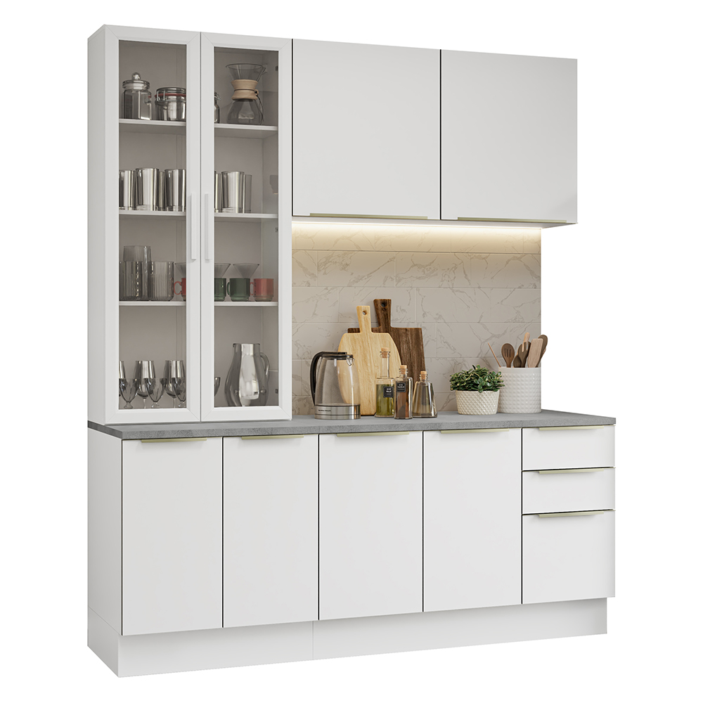 Armário de Cozinha Compacta 190 x 60 cm Branco Veludo Lux Madesa 02