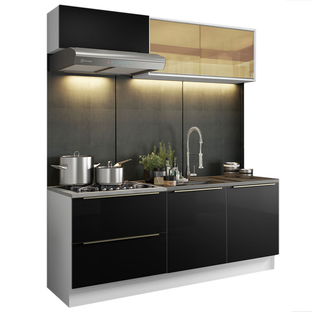 Armário de Cozinha Compacta 200 x 60 cm Branco/Preto Lux Madesa 01