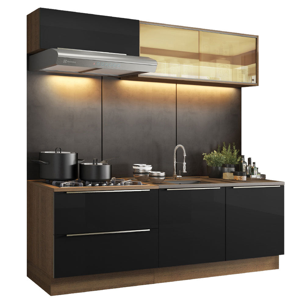 Armário de Cozinha Compacta 200 x 60 cm Rustic/Preto Lux Madesa 01