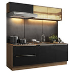 Armário de Cozinha Compacta 200 x 60 cm Rustic/Preto Lux Madesa 01
