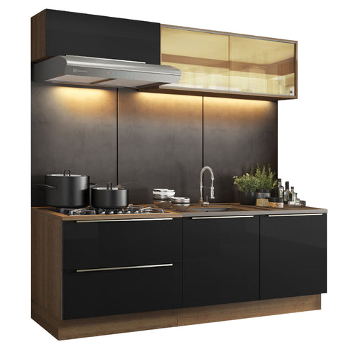 Armário de Cozinha Compacta 200 x 60 cm Rustic/Preto Lux Madesa 01
