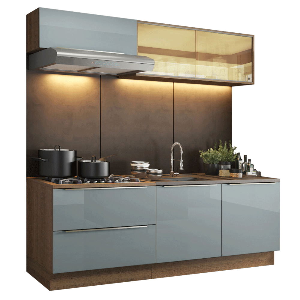 Armário de Cozinha Compacta 200 x 60 cm Rustic/Cinza Lux Madesa 01
