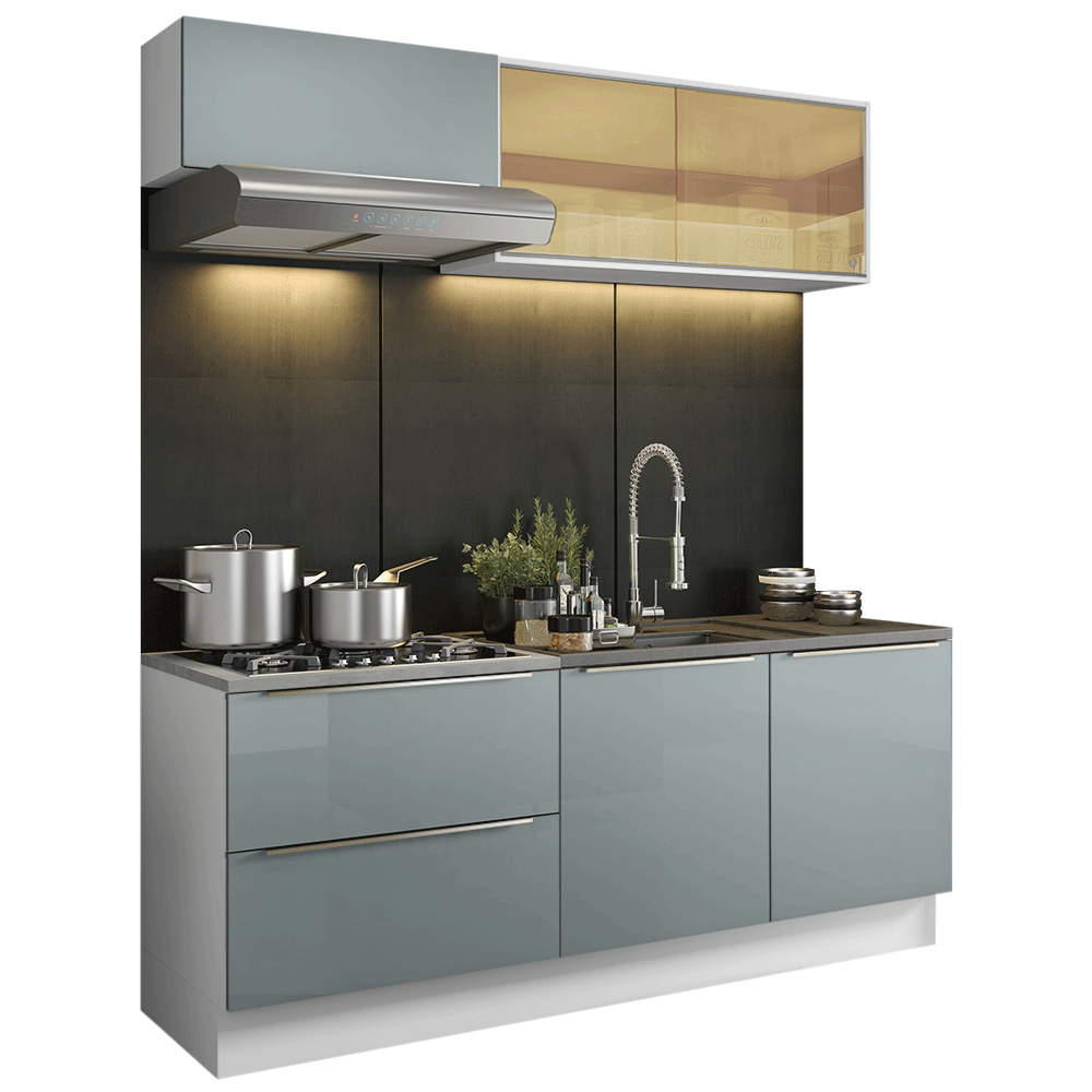 Armário de Cozinha Compacta 200 x 60 cm Branco/Cinza Lux Madesa 01