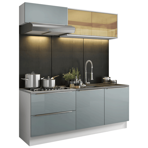 Armário de Cozinha Compacta 200 x 60 cm Branco/Cinza Lux Madesa 01