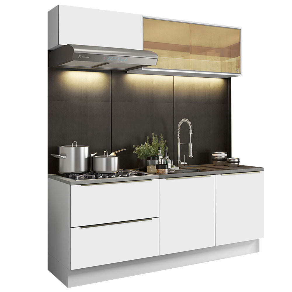 Armário de Cozinha Compacta 200 x 60 cm Branco Branco Veludo Lux Madesa 01