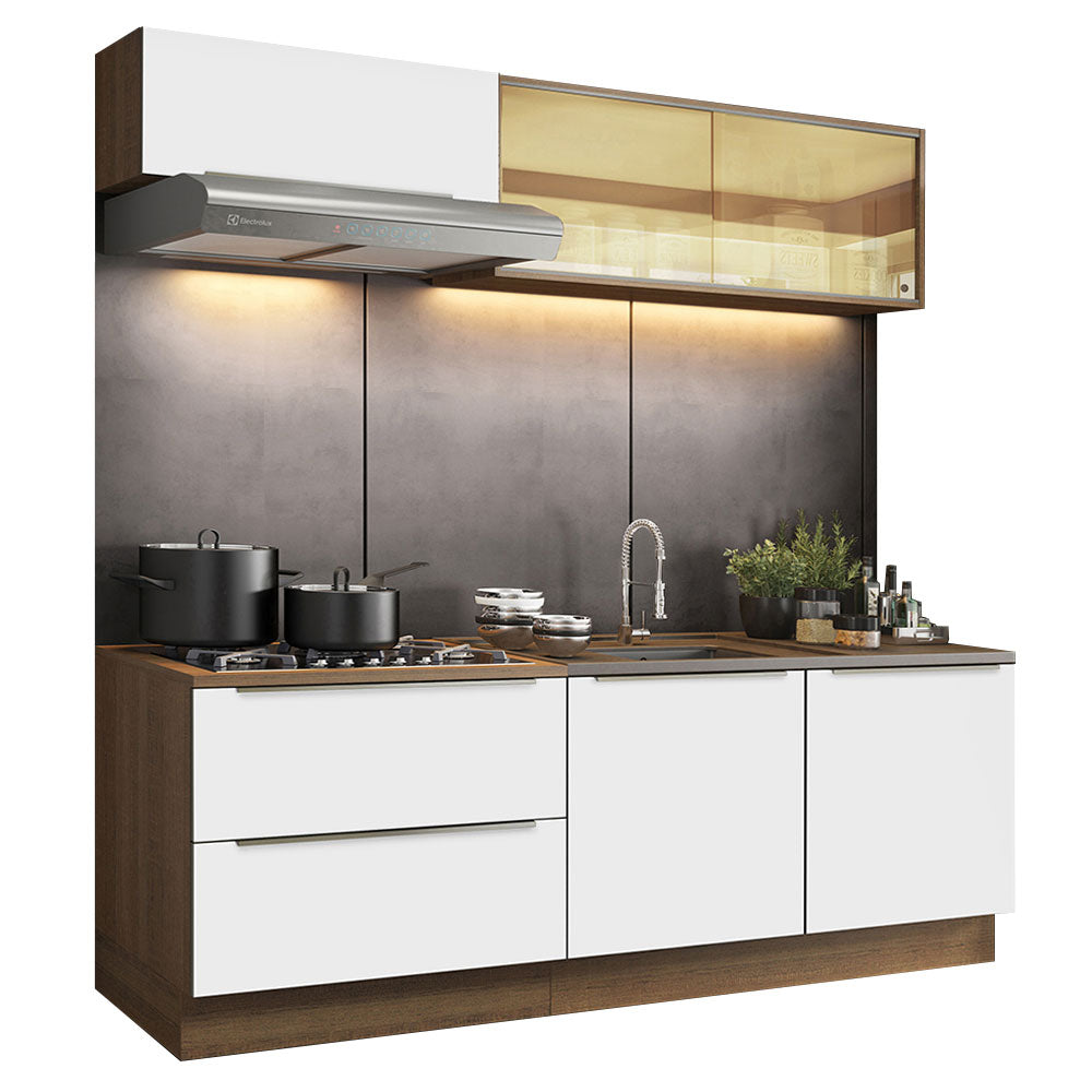 Armário de Cozinha Compacta 200 x 60 cm Rustic Branco Veludo Lux Madesa 01