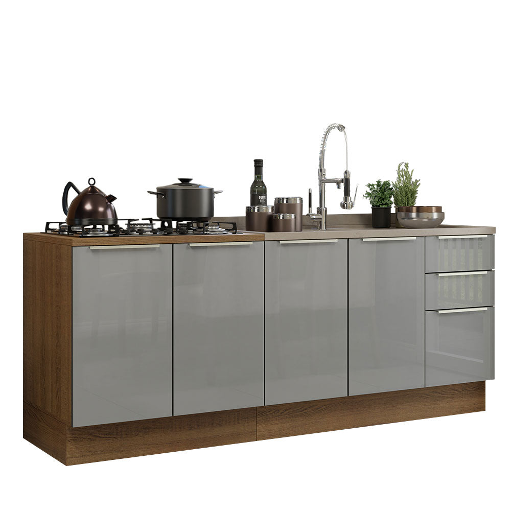 Kit com 2 Balcões de Cozinha Madesa Lux 4 Portas 3 Gavetas (Sem Tampo e Pia) Rustic/Cinza