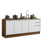 Kit com 2 Balcões de Cozinha 4 Portas 3 Gavetas 200 x 60 cm (Sem Tampo e Pia) Rustic/Branco Veludo Lux Madesa