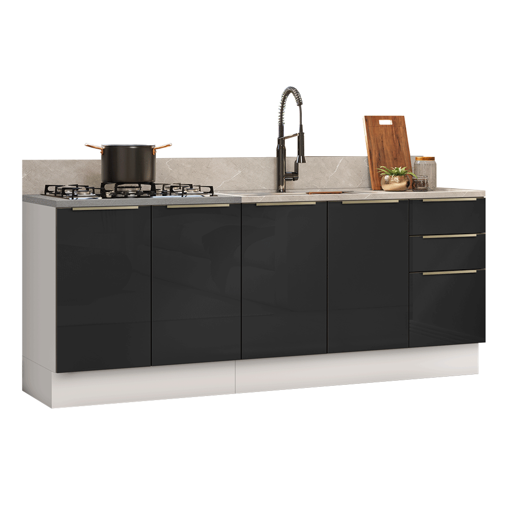 Armário de Cozinha Compacta 200 cm Branco/Preto Lux Madesa 05