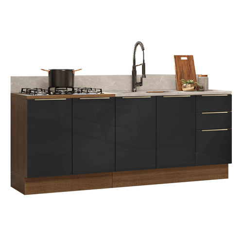 Armário de Cozinha Compacta 200 cm Rustic/Preto Lux Madesa 05