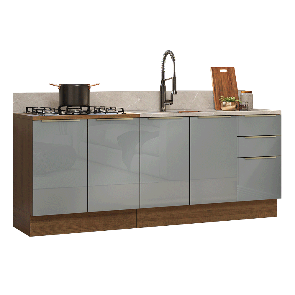 Armário de Cozinha Compacta 200 cm Rustic/Cinza Lux Madesa 05