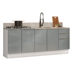 Armário de Cozinha Compacta 200 cm Branco/Cinza Lux Madesa 05
