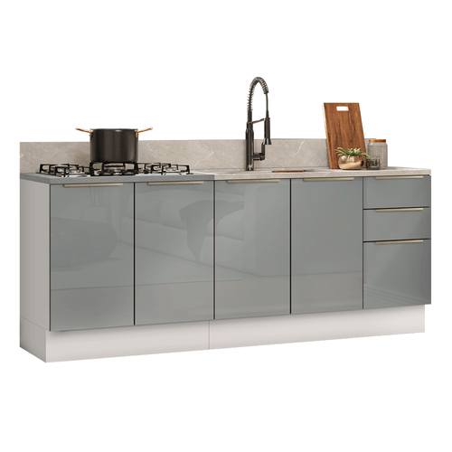 Armário de Cozinha Compacta 200 cm Branco/Cinza Lux Madesa 05