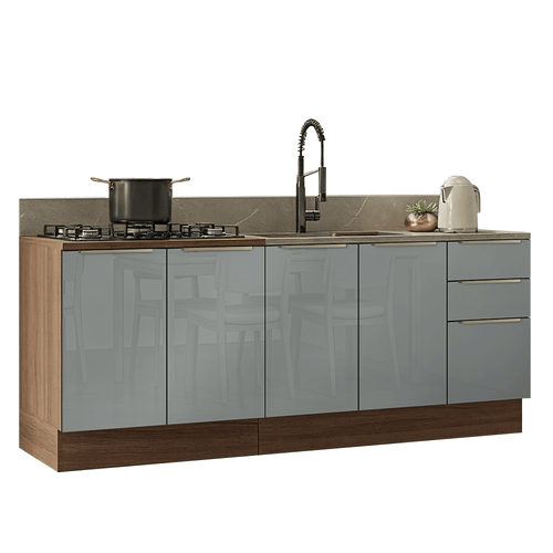 Armário de Cozinha Compacta 200 x 60 cm Rustic/Cinza Lux Madesa 06