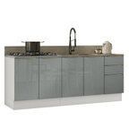 Armário de Cozinha Compacta 200 x 60 cm Branco/Cinza Lux Madesa 06