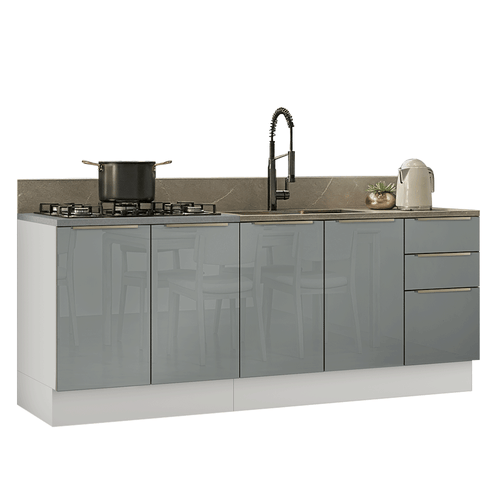 Armário de Cozinha Compacta 200 x 60 cm Branco/Cinza Lux Madesa 06