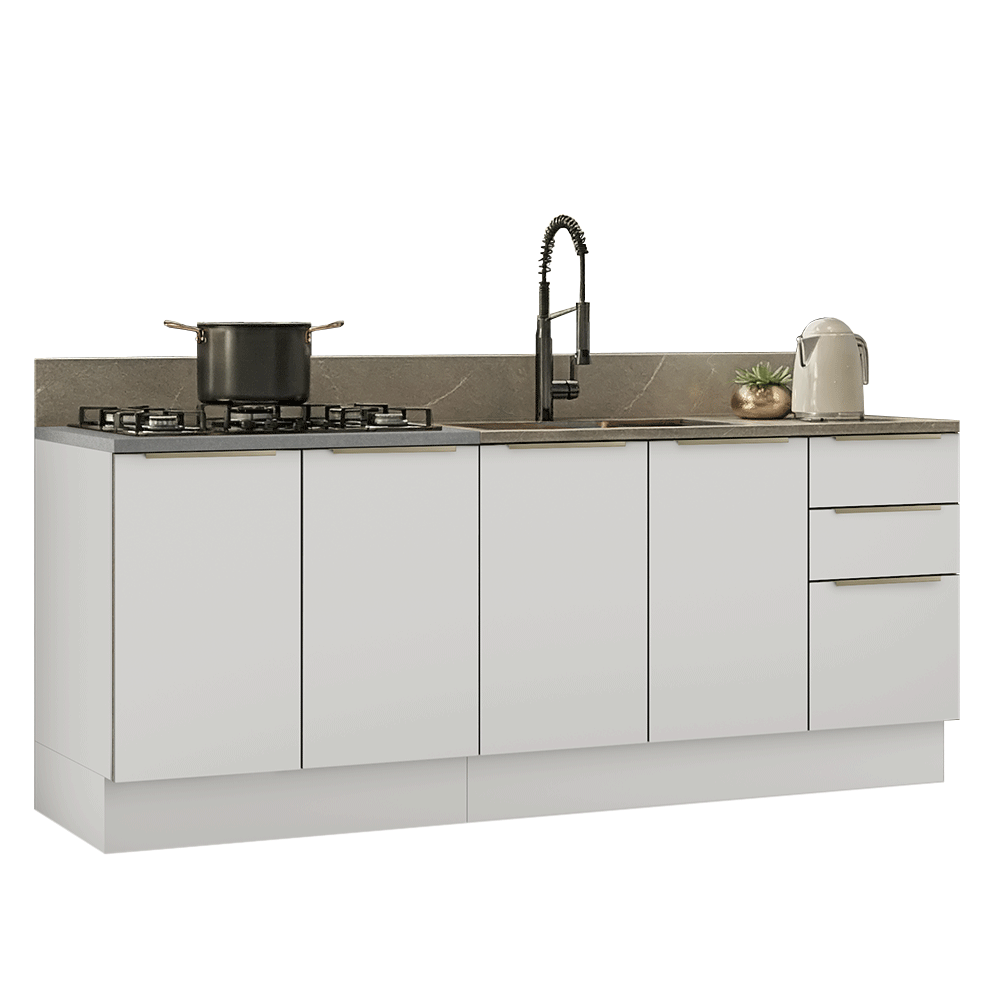Armário de Cozinha Compacta 200 x 60 cm Branco/Branco Veludo Lux Madesa 06