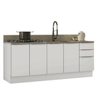 Armário de Cozinha Compacta 200 x 60 cm Branco/Branco Veludo Lux Madesa 06