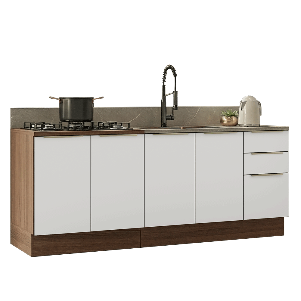 Armário de Cozinha Compacta 200 cm Rustic/Branco Veludo Lux Madesa 06