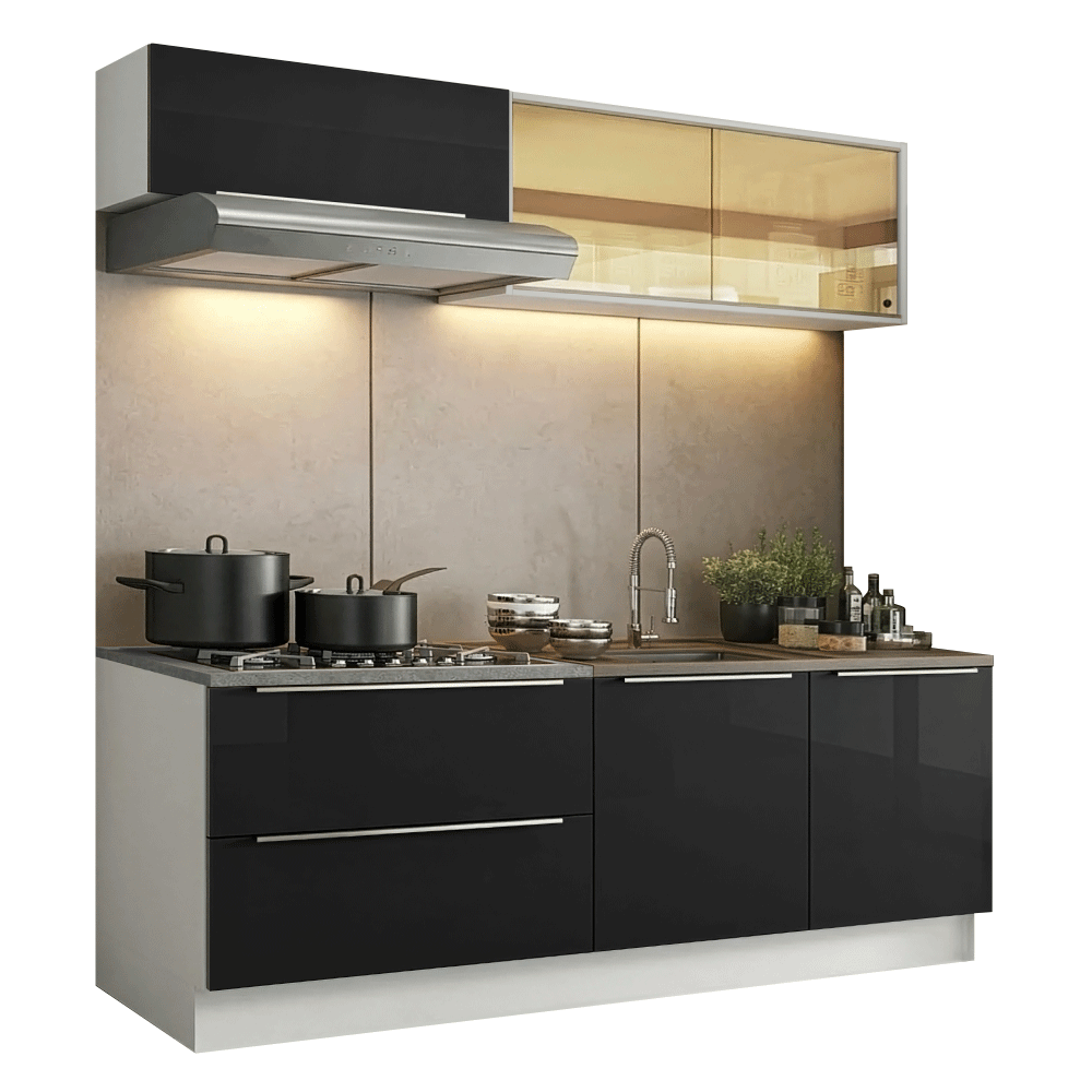 Armário de Cozinha Compacta 200 cm Branco/Preto Lux Madesa 07