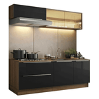 Armário de Cozinha Compacta 200 cm Rustic/Preto Lux Madesa 07