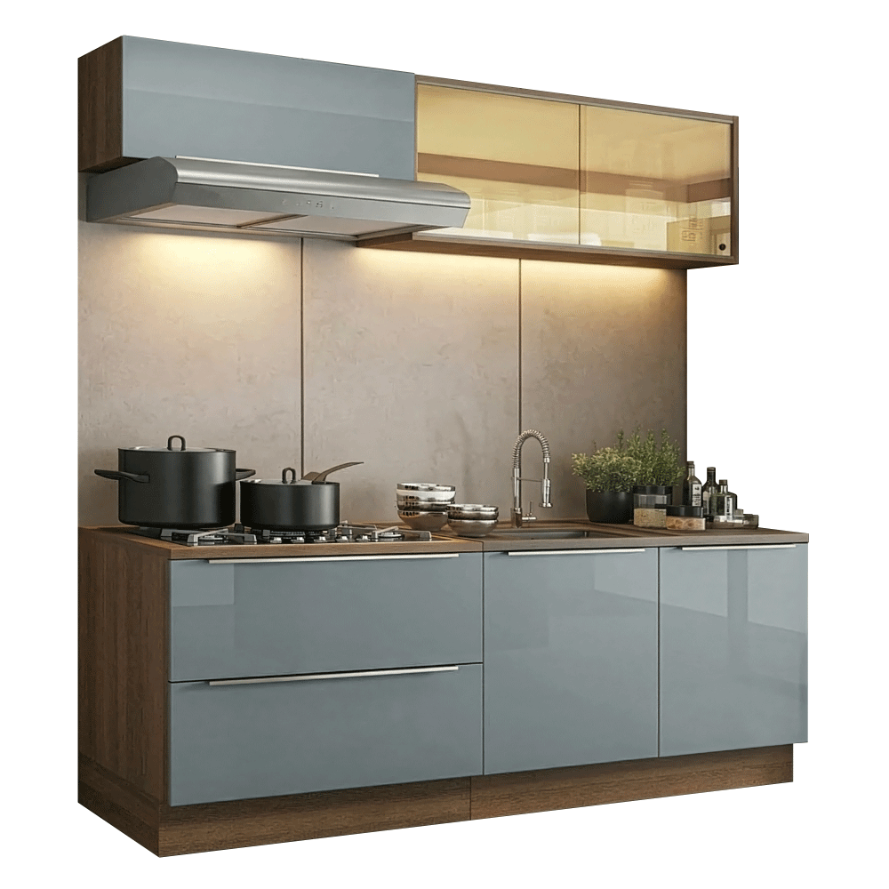 Armário de Cozinha Compacta 200 cm Rustic/Cinza Lux Madesa 07