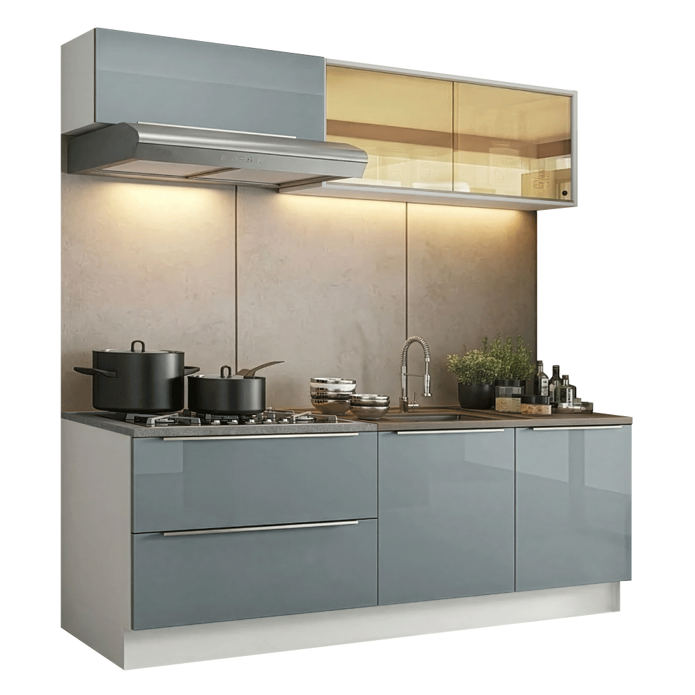 Armário de Cozinha Compacta 200 cm Branco/Cinza Lux Madesa 07