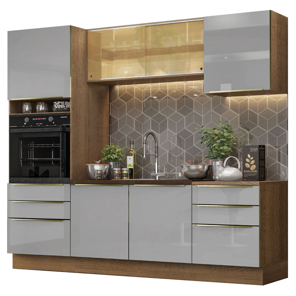 Armário de Cozinha Completa 240cm Rustic/Cinza Lux Madesa 02