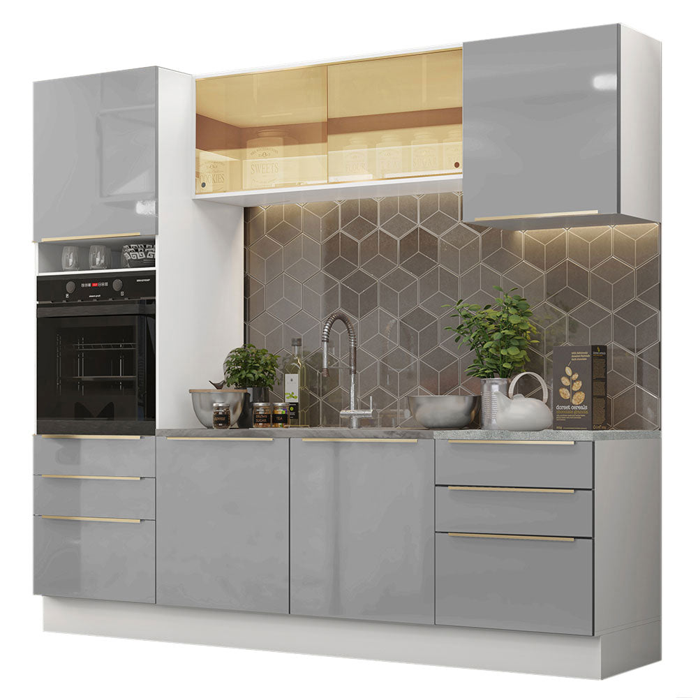 Armário de Cozinha Completa 240 x 60 cm Branco/Cinza Lux Madesa 02