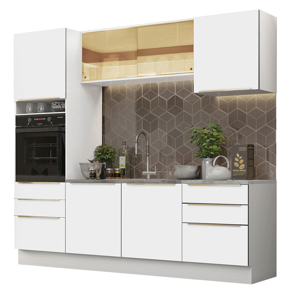 Armário de Cozinha Completa 240 x 60 cm Branco Branco Veludo Lux Madesa 02